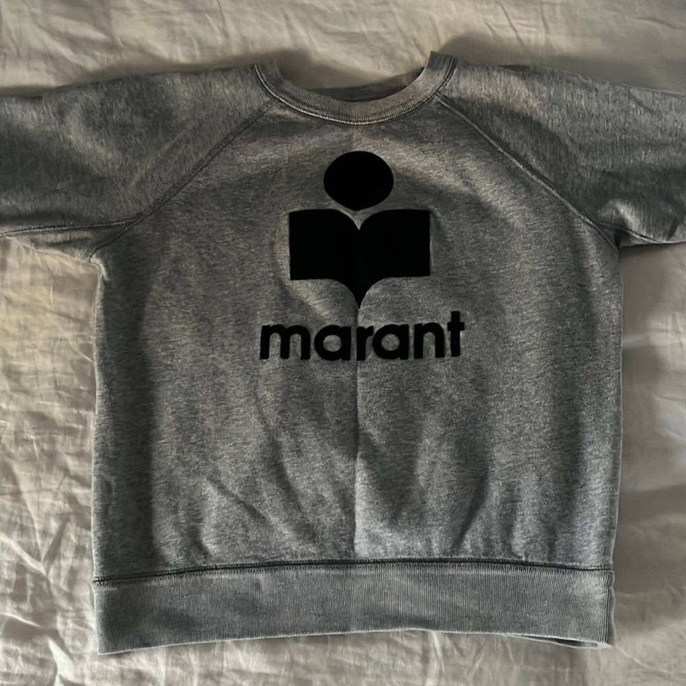 Isabel Marant sweatshirt. Heather grey with dark green velvet appliqué